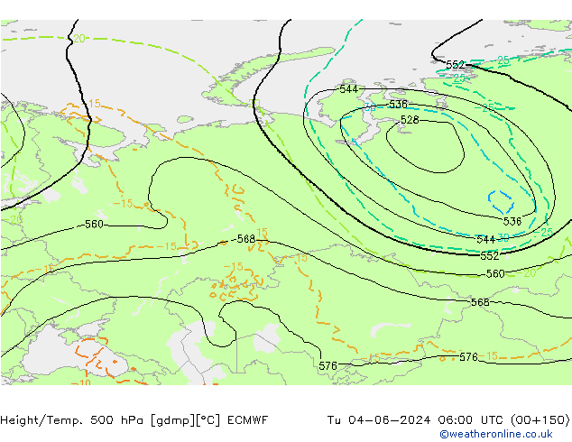 Z500/Rain (+SLP)/Z850 ECMWF Tu 04.06.2024 06 UTC