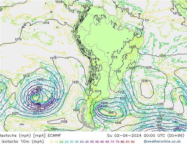 Isotachs (mph) ECMWF Dom 02.06.2024 00 UTC