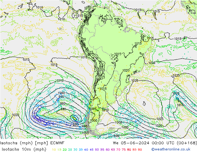 Isotachs (mph) ECMWF mer 05.06.2024 00 UTC