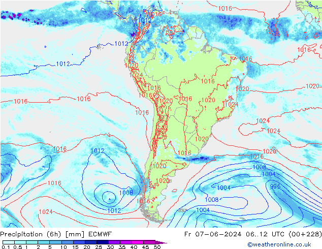 Z500/Rain (+SLP)/Z850 ECMWF ven 07.06.2024 12 UTC