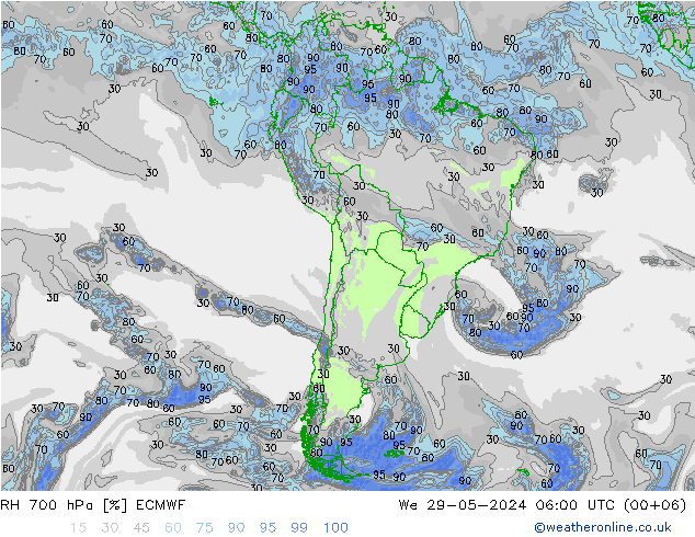 RH 700 hPa ECMWF Mi 29.05.2024 06 UTC