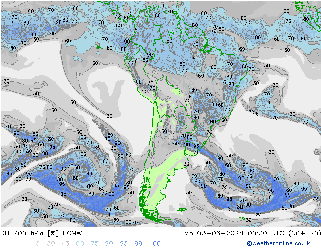 RH 700 hPa ECMWF Mo 03.06.2024 00 UTC