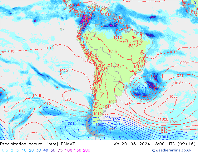 Precipitation accum. ECMWF St 29.05.2024 18 UTC