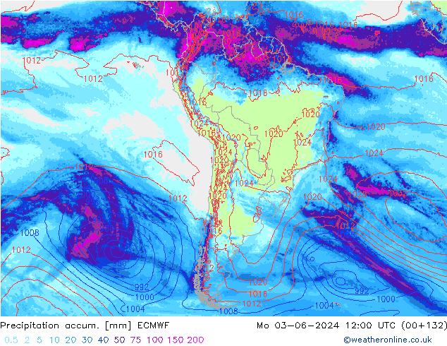 Precipitation accum. ECMWF Mo 03.06.2024 12 UTC