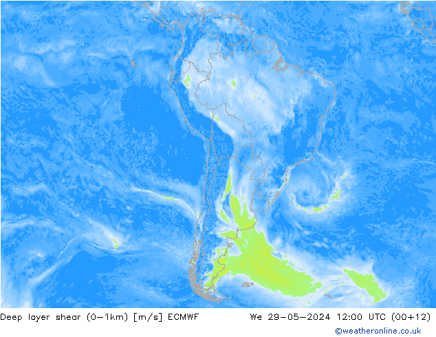 Deep layer shear (0-1km) ECMWF  29.05.2024 12 UTC