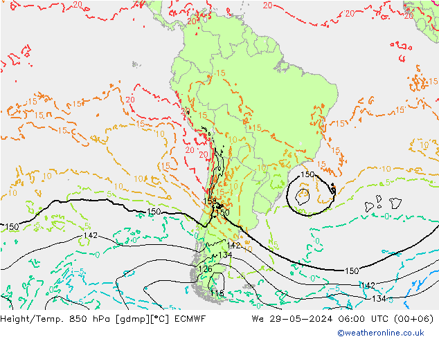 Hoogte/Temp. 850 hPa ECMWF wo 29.05.2024 06 UTC