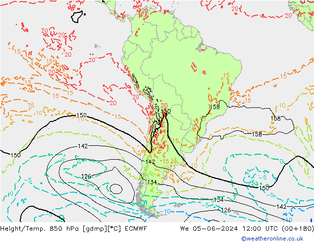 Height/Temp. 850 hPa ECMWF We 05.06.2024 12 UTC