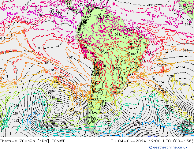 Theta-e 700hPa ECMWF Di 04.06.2024 12 UTC