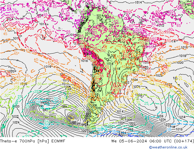 Theta-e 700hPa ECMWF St 05.06.2024 06 UTC