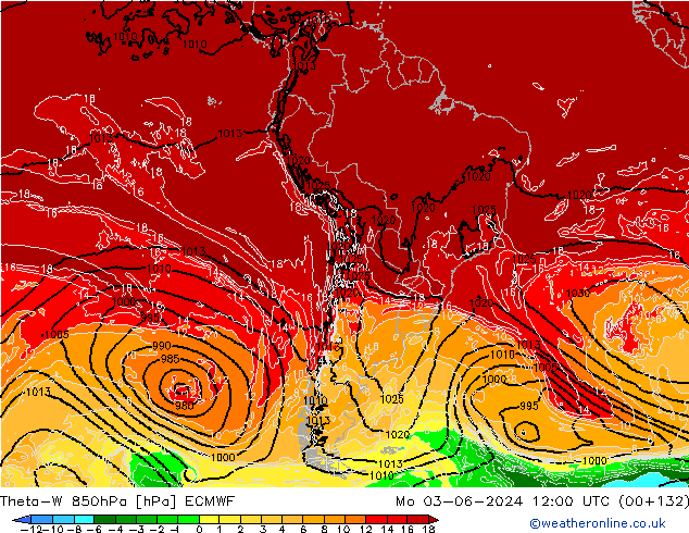 Theta-W 850hPa ECMWF pon. 03.06.2024 12 UTC