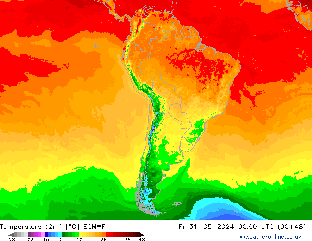 Sıcaklık Haritası (2m) ECMWF Cu 31.05.2024 00 UTC