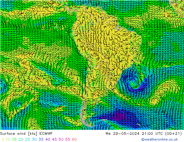 Surface wind ECMWF We 29.05.2024 21 UTC