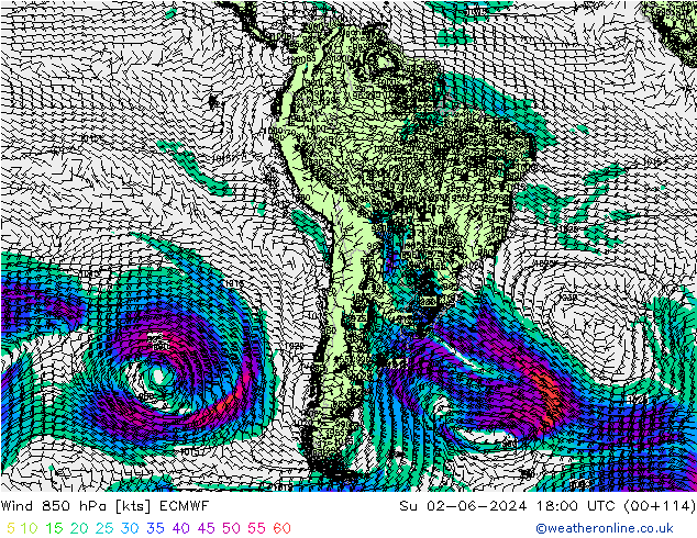 Wind 850 hPa ECMWF Su 02.06.2024 18 UTC