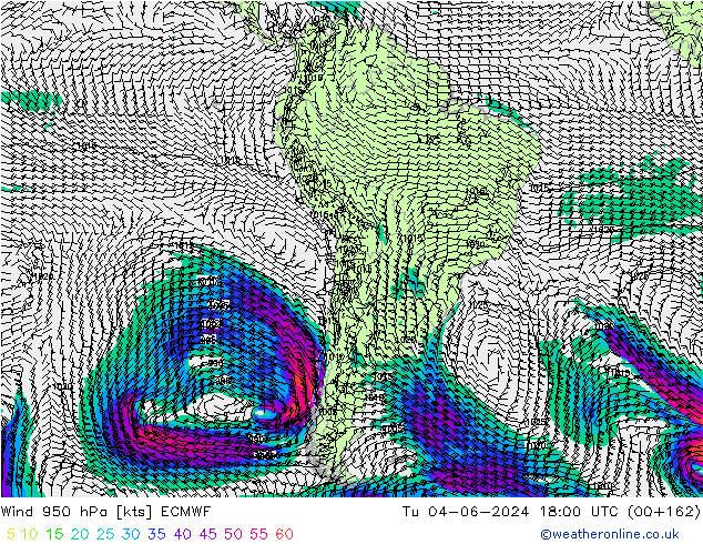 Viento 950 hPa ECMWF mar 04.06.2024 18 UTC