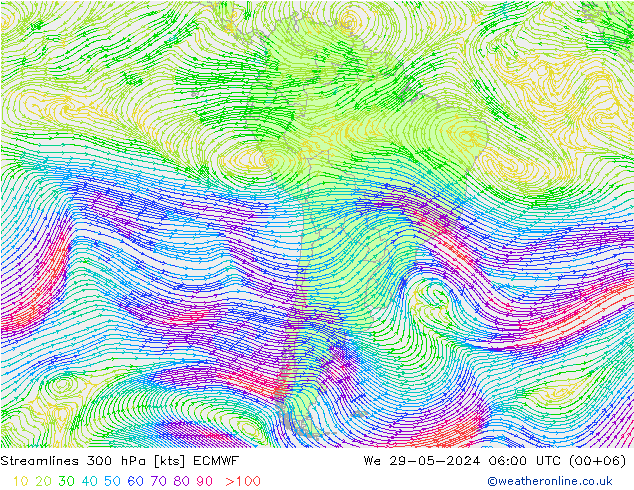 Linia prądu 300 hPa ECMWF śro. 29.05.2024 06 UTC