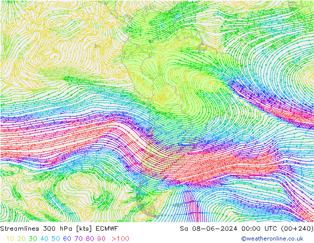 Streamlines 300 hPa ECMWF Sa 08.06.2024 00 UTC