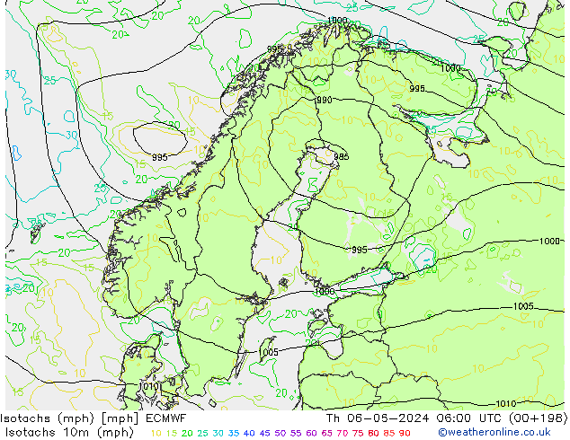 Izotacha (mph) ECMWF czw. 06.06.2024 06 UTC