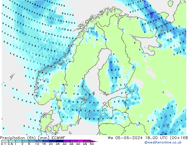 Precipitation (6h) ECMWF We 05.06.2024 00 UTC