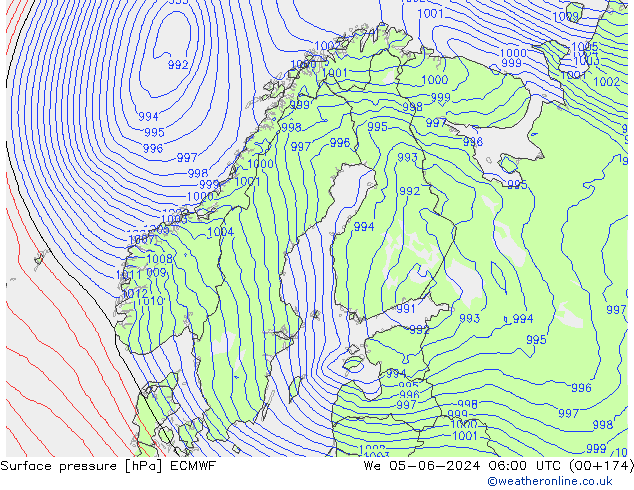 Presión superficial ECMWF mié 05.06.2024 06 UTC