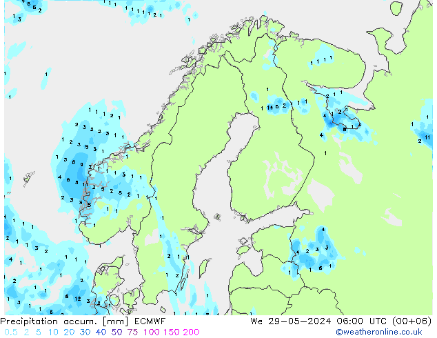 Precipitation accum. ECMWF mer 29.05.2024 06 UTC