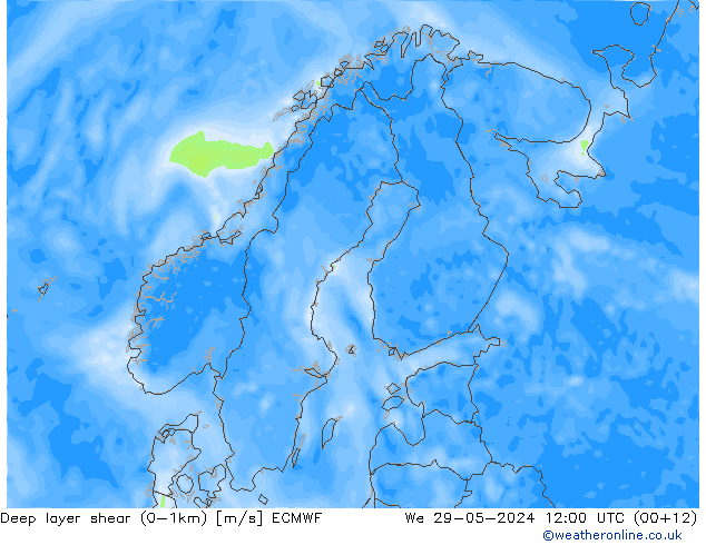 Deep layer shear (0-1km) ECMWF ср 29.05.2024 12 UTC