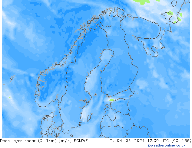 Deep layer shear (0-1km) ECMWF di 04.06.2024 12 UTC