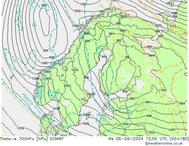 Theta-e 700hPa ECMWF Qua 05.06.2024 12 UTC