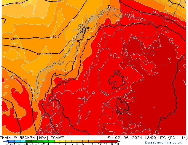 Theta-W 850hPa ECMWF Su 02.06.2024 18 UTC