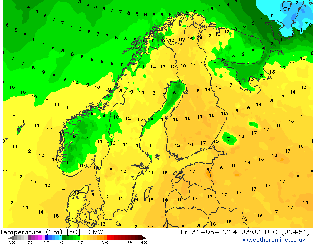 Temperatura (2m) ECMWF ven 31.05.2024 03 UTC