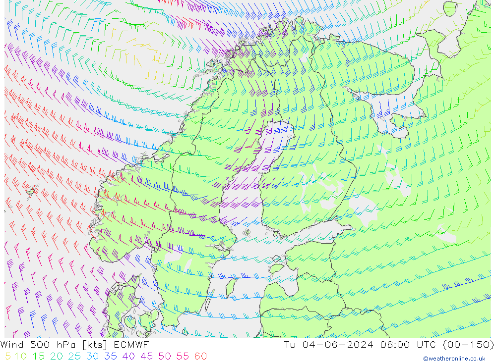 Wind 500 hPa ECMWF di 04.06.2024 06 UTC