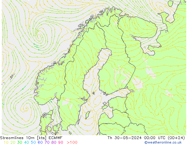 Linea di flusso 10m ECMWF gio 30.05.2024 00 UTC