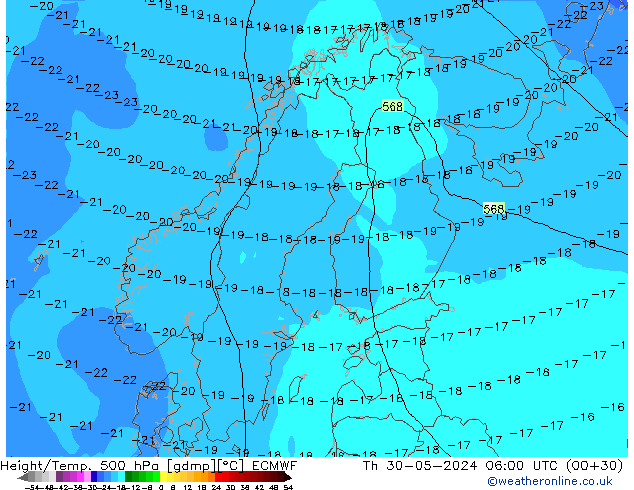 Height/Temp. 500 hPa ECMWF Th 30.05.2024 06 UTC