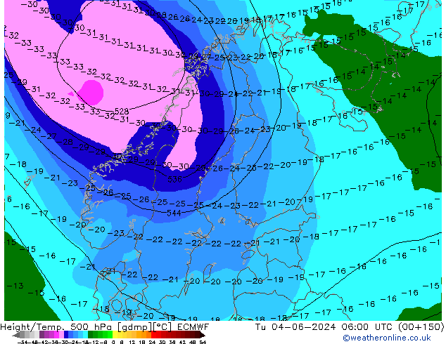 Z500/Yağmur (+YB)/Z850 ECMWF Sa 04.06.2024 06 UTC