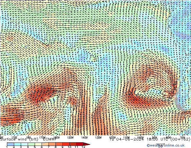 Rüzgar 10 m (bft) ECMWF Sa 04.06.2024 18 UTC