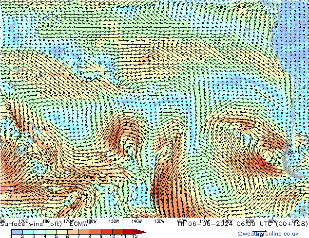 Wind 10 m (bft) ECMWF do 06.06.2024 06 UTC