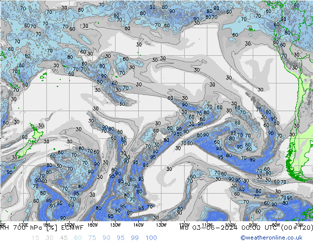 RH 700 hPa ECMWF pon. 03.06.2024 00 UTC