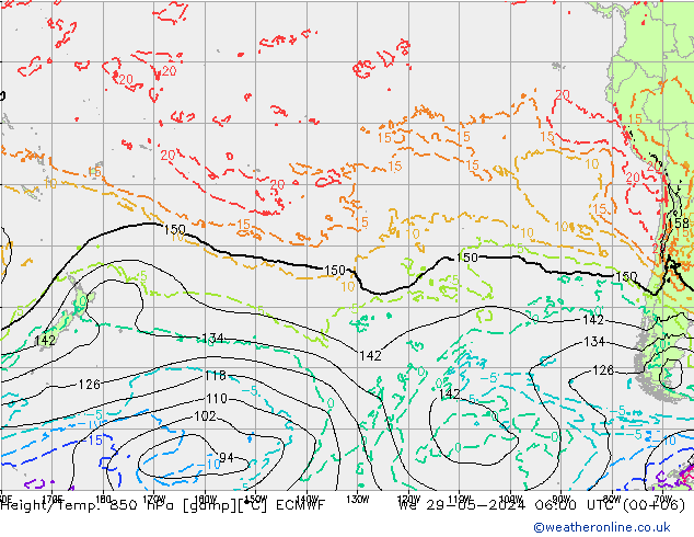 Z500/Rain (+SLP)/Z850 ECMWF mer 29.05.2024 06 UTC