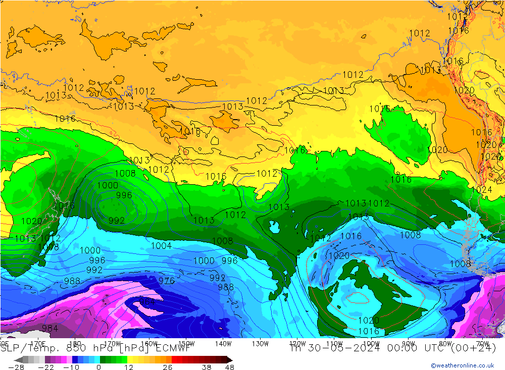 SLP/Temp. 850 hPa ECMWF Th 30.05.2024 00 UTC