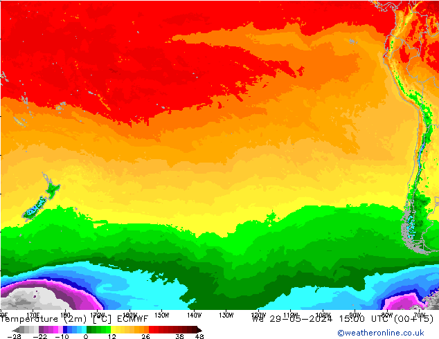 mapa temperatury (2m) ECMWF śro. 29.05.2024 15 UTC