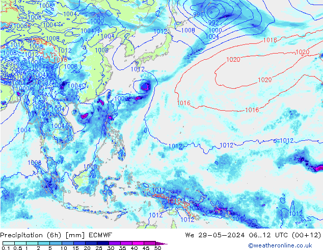 Z500/Yağmur (+YB)/Z850 ECMWF Çar 29.05.2024 12 UTC