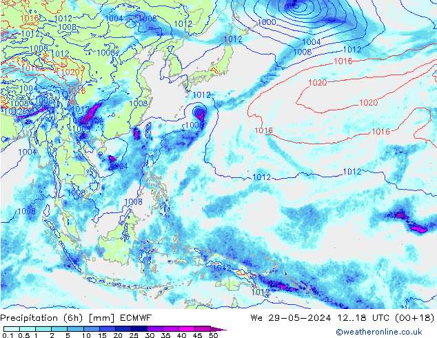 Precipitation (6h) ECMWF We 29.05.2024 18 UTC