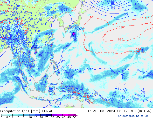 Z500/Rain (+SLP)/Z850 ECMWF Qui 30.05.2024 12 UTC