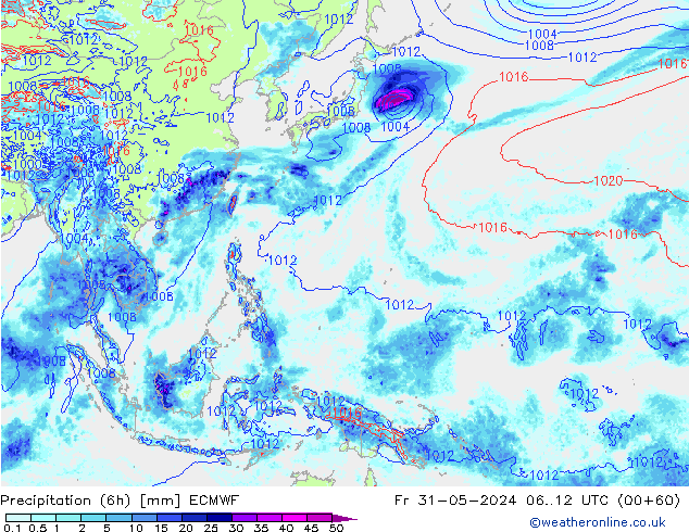 Z500/Rain (+SLP)/Z850 ECMWF ven 31.05.2024 12 UTC