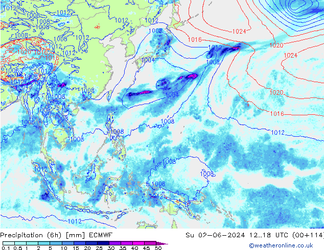 Precipitation (6h) ECMWF Su 02.06.2024 18 UTC