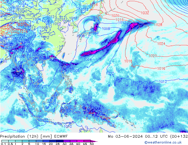 осадки (12h) ECMWF пн 03.06.2024 12 UTC