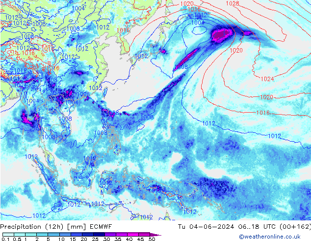 осадки (12h) ECMWF вт 04.06.2024 18 UTC