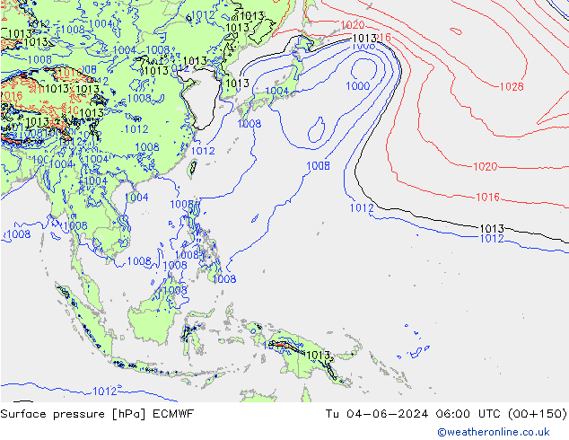 Presión superficial ECMWF mar 04.06.2024 06 UTC