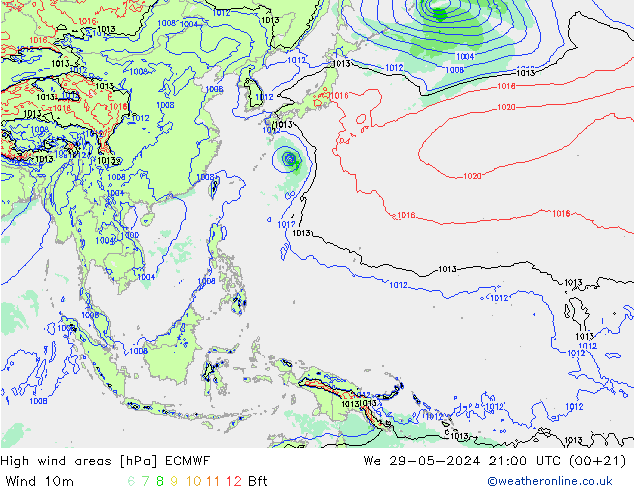 High wind areas ECMWF mié 29.05.2024 21 UTC