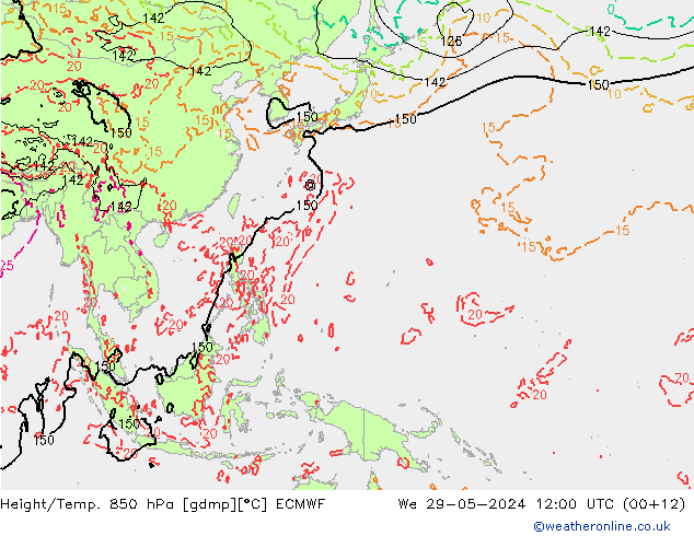 Z500/Yağmur (+YB)/Z850 ECMWF Çar 29.05.2024 12 UTC