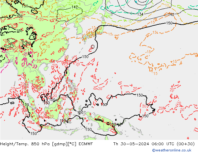 Yükseklik/Sıc. 850 hPa ECMWF Per 30.05.2024 06 UTC